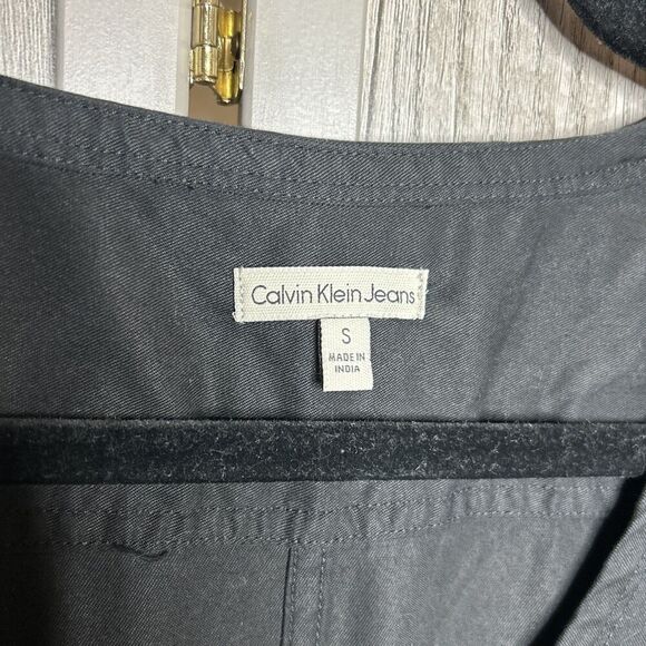 Calvin Klein Shirt Dress Snap Buttons V Neck Belt Patch Pockets Black Size S - Picture 4 of 10